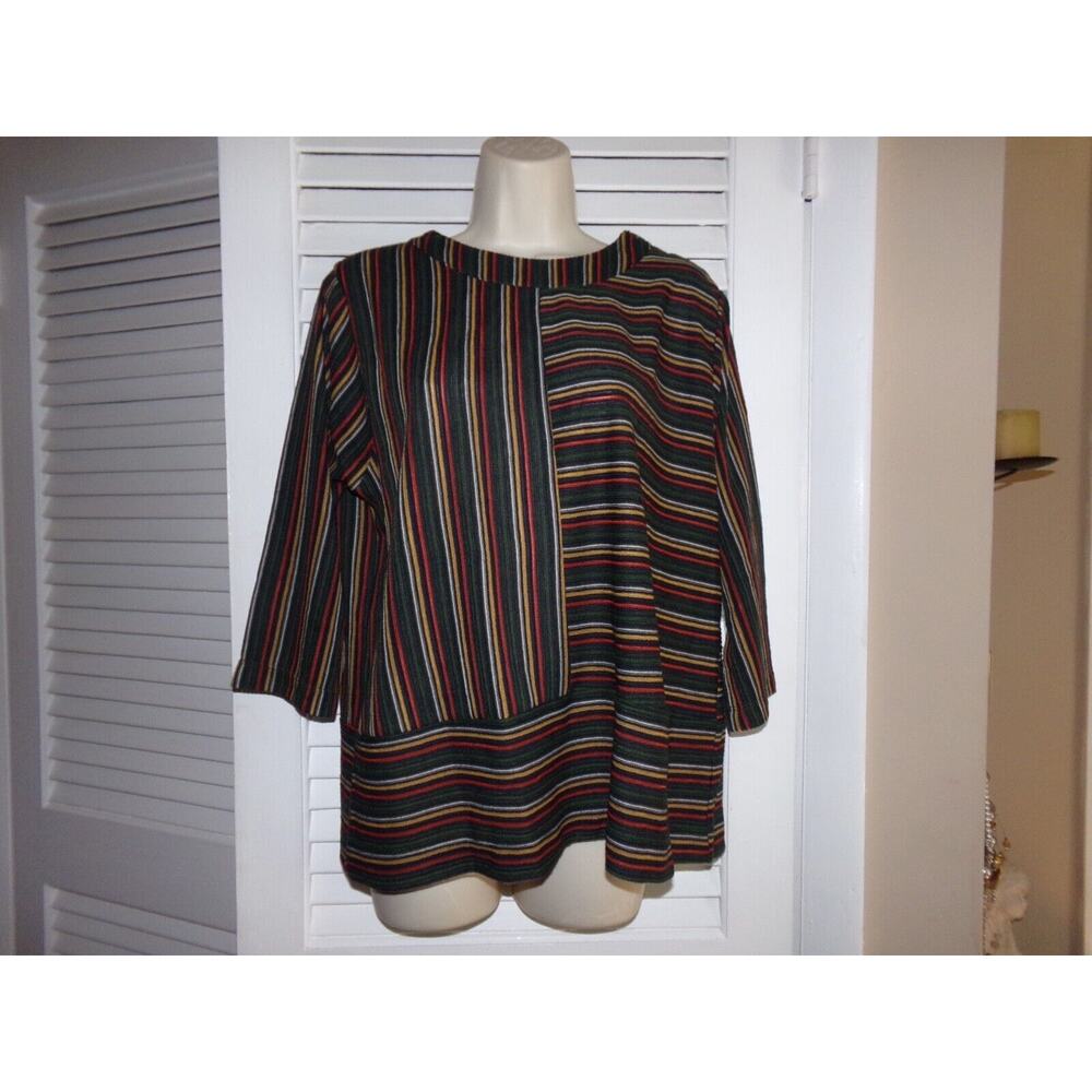 New Directions Petites Polished Tops Status Check black/gold/green PL NWT $44
